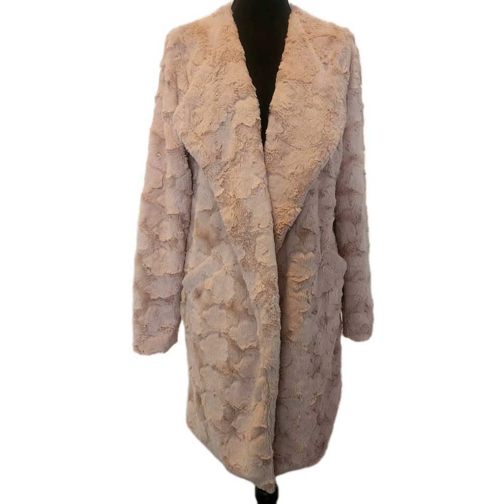 HYFVE Pink Plush Womens Coat L Waterfall Trench Fuzzy Cozy Jacket Cardigan Soft - Picture 2 of 13